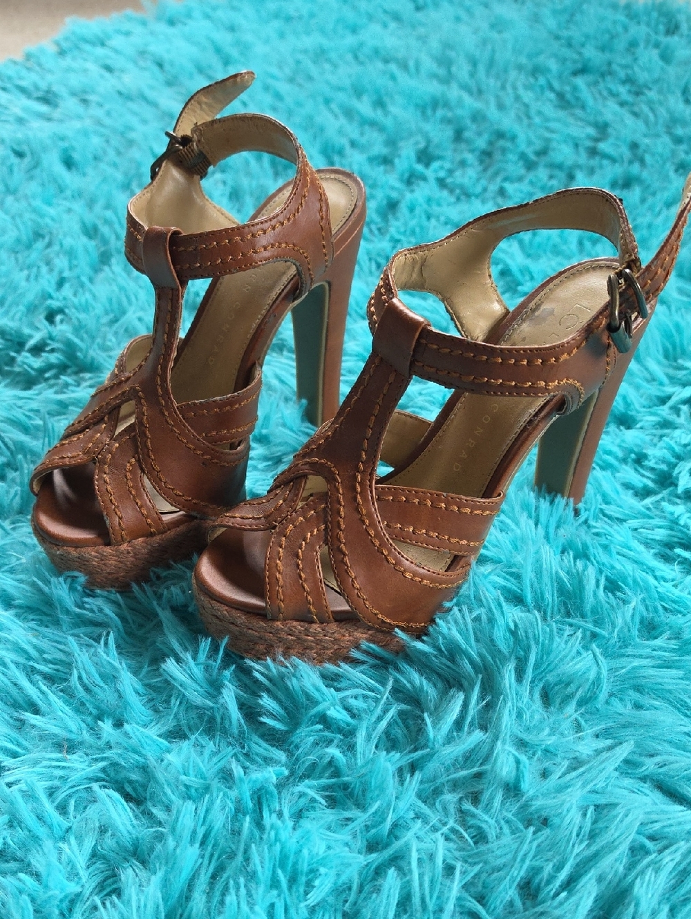 Lauren Conrad Jordan Cognac platform high heel sandals. Sz6